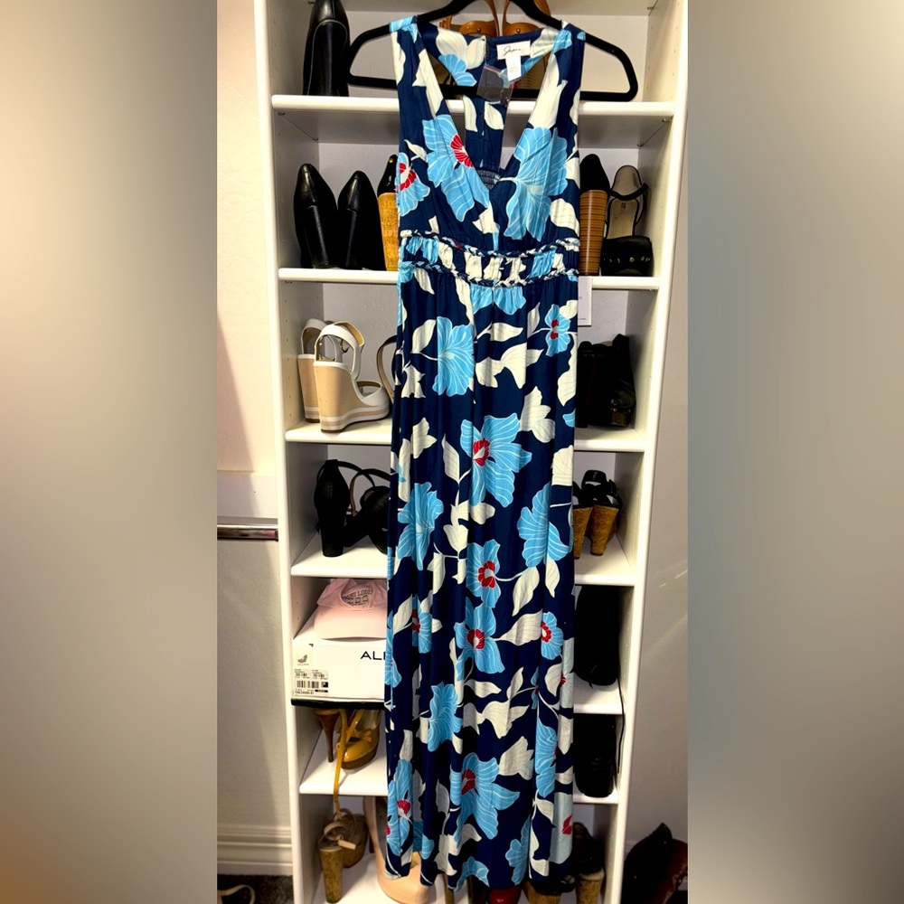 Floral Maxi Dress in Blue and White